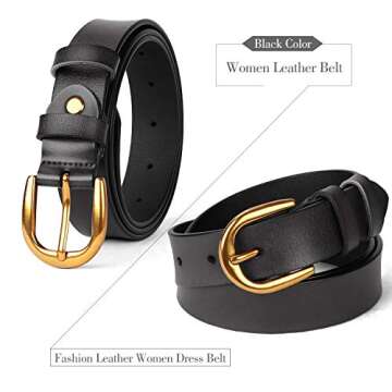 WHIPPY Women Casual Genuine Leather Belt for Jeans, Wide Ladies Waist Belt with Golden Buckle 1.26 I...