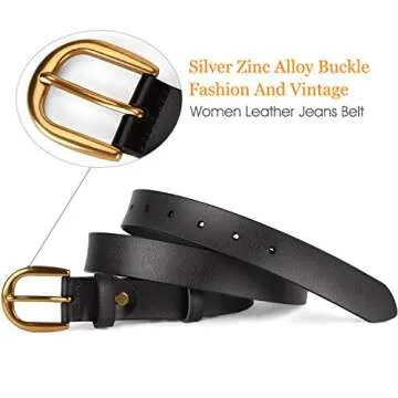 WHIPPY Women Casual Genuine Leather Belt for Jeans, Wide Ladies Waist Belt with Golden Buckle 1.26 Inches Width Strap (Suit Pant Size 24-28 Inches, Black)
