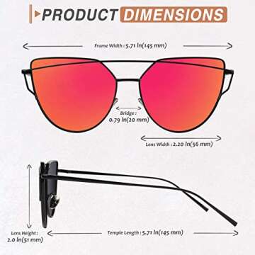 GQUEEN Cat Eye Mirrored Flat Lens Street Fashion Metal Frame Polarized Sunglasses for Women,Black Purple