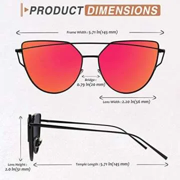 GQUEEN Cat Eye Mirrored Flat Lens Street Fashion Metal Frame Polarized Sunglasses for Women,Black Purple