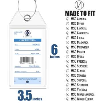 MSC Cruise Luggage Tag Holder by Cruise On [4 Pack] Fits All MSC Cruise Line Ships & Tags - Cruise Essentials 2025 & 2026 - Clear, Plastic & Waterproof Luggage Tags