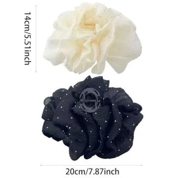 Jaczora 2 PCS Chiffon Silk Hair Clips with Rhinestones - Elegant Hair Accessories for Women and Girl...