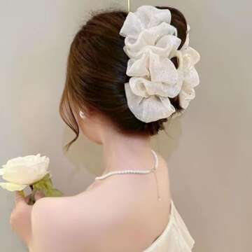 Jaczora Large Chiffon Silk Hair Claw Clips with Rhinestones