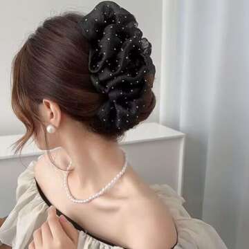 Jaczora Large Chiffon Silk Hair Claw Clips with Rhinestones