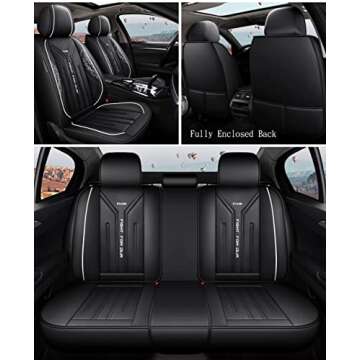 JielinKar Seat Cover 5 Seats Full Set Universal Fit for Most Vehicle Sedan SUV Truck Pickup Airbag Compatible Synthetic Leather Car Seat Cushion (Black)
