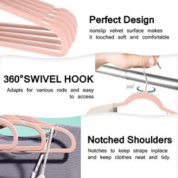 50 Pack Velvet Clothes Hangers Space Saving Blush Pink