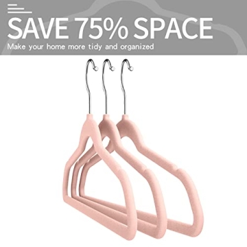 50 Pack Velvet Clothes Hangers Space Saving Blush Pink