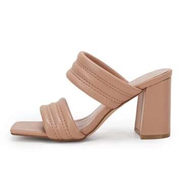 Ermonn Womens Chunky Block Heeled Sandals Two Strap High Heels Nude Square Open Toe Slip On Backless Slide Summer Mules 5