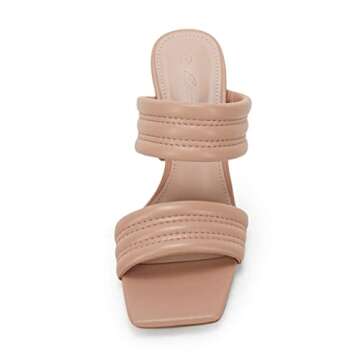 Ermonn Womens Chunky Block Heeled Sandals Two Strap High Heels Nude Square Open Toe Slip On Backless Slide Summer Mules 5