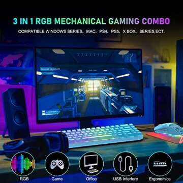 60% RGB Mechanical Gaming Keyboard and Mouse,68 Keys,Blue Switches,Detachable Type-C Cable,TKL Keyboard with Two Magic-refiner Keycaps,Lightweight RGB 6400DPI Honeycomb Gaming Mouse,Mouse pad (Blue)