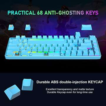 60% RGB Mechanical Gaming Keyboard and Mouse,68 Keys,Blue Switches,Detachable Type-C Cable,TKL Keyboard with Two Magic-refiner Keycaps,Lightweight RGB 6400DPI Honeycomb Gaming Mouse,Mouse pad (Blue)