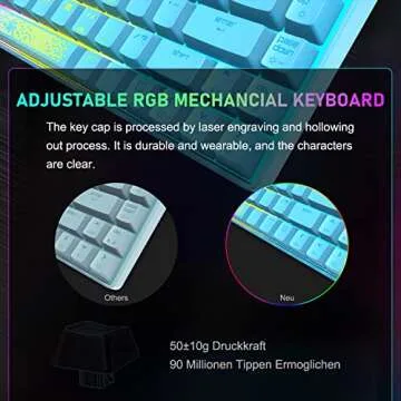 60% RGB Mechanical Gaming Keyboard and Mouse,68 Keys,Blue Switches,Detachable Type-C Cable,TKL Keyboard with Two Magic-refiner Keycaps,Lightweight RGB 6400DPI Honeycomb Gaming Mouse,Mouse pad (Blue)