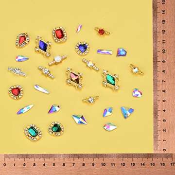 Fake Hand Cosplay Thing Props Luxury Nail Art Gems Hearts Drop Nail Rhinestones Charms Gothic Home Decor for Fans Collector (Gold)