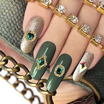 Fake Hand Cosplay Thing Props Luxury Nail Art Gems Hearts Drop Nail Rhinestones Charms Gothic Home Decor for Fans Collector (Gold)