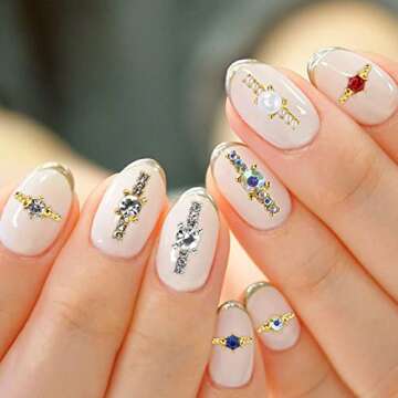 Fake Hand Cosplay Thing Props Luxury Nail Art Gems Hearts Drop Nail Rhinestones Charms Gothic Home Decor for Fans Collector (Gold)