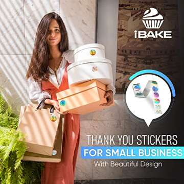 IBAKE 500 Thank You Stickers, 1.5 inch Holographic Thank You Stickers for Small Business, Self-Adhes...