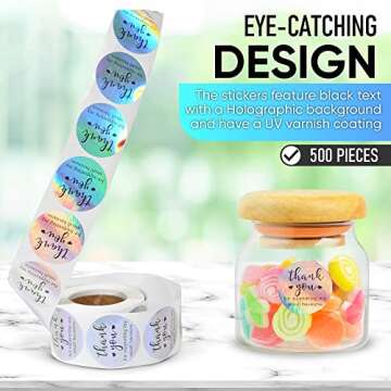 IBAKE 500 Thank You Stickers, 1.5 inch Holographic Thank You Stickers for Small Business, Self-Adhesive & Waterproof Stickers Thank You Stickers for Packaging