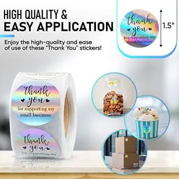 IBAKE 500 Thank You Stickers, 1.5 inch Holographic Thank You Stickers for Small Business, Self-Adhesive & Waterproof Stickers Thank You Stickers for Packaging