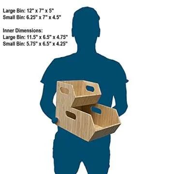 MobileVision Bamboo Storage Bins for Pantry & Kitchen Cabinet Organizer Multi-Purpose 2 PC Stackable Set for Canned Goods, Vegetables, Pouches, Boxed Meals & more