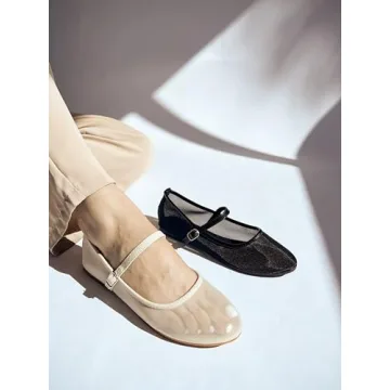 RF ROOM OF FASHION Women's Buckle Strap Mesh Mary Jane Ballet Flats (Ivory, Size 7)