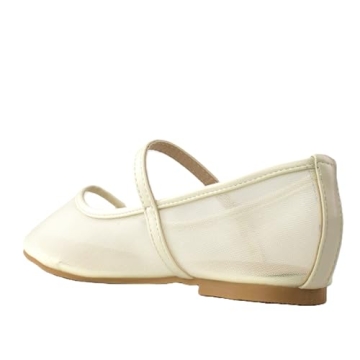 RF ROOM OF FASHION Women's Buckle Strap Mesh Mary Jane Ballet Flats (Ivory, Size 7)