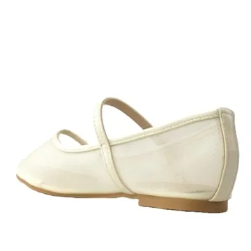 RF ROOM OF FASHION Women's Buckle Strap Mesh Mary Jane Ballet Flats (Ivory, Size 7)
