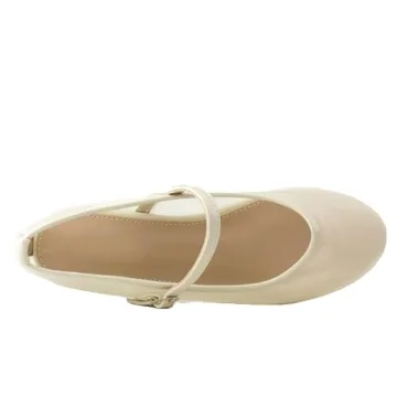 RF ROOM OF FASHION Women's Buckle Strap Mesh Mary Jane Ballet Flats (Ivory, Size 7)