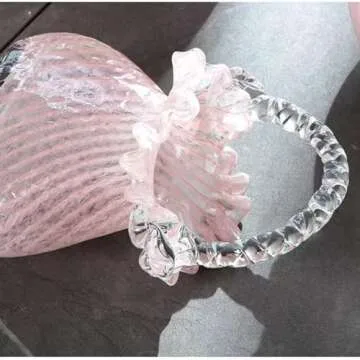 WLGRANJIA Purse Vase for Flowers (Handmade), Glass Bag Vase, Handbag Shape Flower vase, Blown Pink Flower Vase for Basket, Unique Flower Vase with Handles, Decorative for Home Decor, Wedding