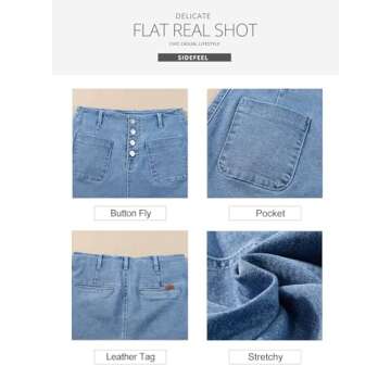 Sidefeel Women's Jean Shorts High Waisted Button Fly Stretchy Summer Denim Shorts with Pockets Light Blue Size 4