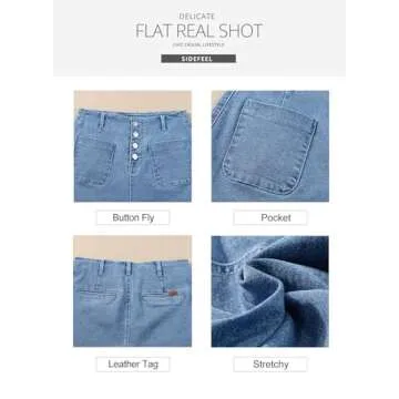 Sidefeel Women's Jean Shorts High Waisted Button Fly Stretchy Summer Denim Shorts with Pockets Light Blue Size 4