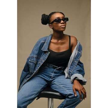 FEISEDY Retro Rectangle Sunglasses Women Men Vintage 90s Small Glasses Thick Narrow Fashion Y2K Plastic Glasses B2462