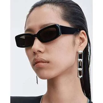 FEISEDY Retro Rectangle Sunglasses Women Men Vintage 90s Small Glasses Thick Narrow Fashion Y2K Plastic Glasses B2462