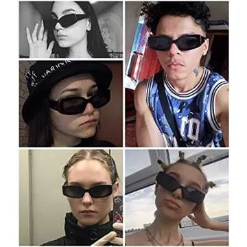 FEISEDY Retro Rectangle Sunglasses Women Men Vintage 90s Small Glasses Thick Narrow Fashion Y2K Plastic Glasses B2462