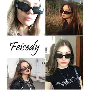 FEISEDY Retro Rectangle Sunglasses Women Men Vintage 90s Small Glasses Thick Narrow Fashion Y2K Plastic Glasses B2462