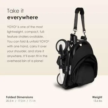 Babyzen YOYO2 Stroller Frame, Black - Includes 5-Point Harness, Multi-Position Reclining Backrest, Canopy Extensions, Padded Shoulder Strap & Protective Storage Bag