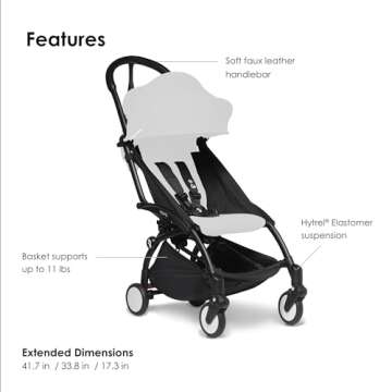 Babyzen YOYO2 Stroller Frame, Black - Includes 5-Point Harness, Multi-Position Reclining Backrest, Canopy Extensions, Padded Shoulder Strap & Protective Storage Bag