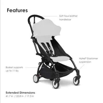 Babyzen YOYO2 Stroller Frame, Black - Includes 5-Point Harness, Multi-Position Reclining Backrest, Canopy Extensions, Padded Shoulder Strap & Protective Storage Bag