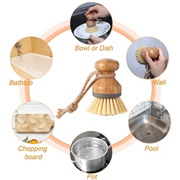 Zopeal 4 Pcs Kitchen Soap Dispenser Set 16 oz Dish Soap Dispenser with Bamboo Tray and Dish Brush Plastic Soap Dispenser Set with Waterproof Labels for Hand Soap Dish Lotion (Transparent)