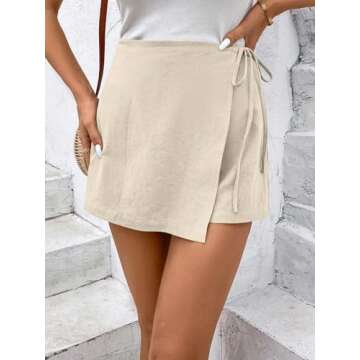 Floerns Women's Solid Wrap Front Linen Skirt Shorts