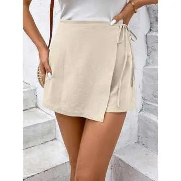 Floerns Women's Solid Wrap Front Linen Skirt Shorts