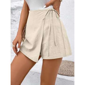 Floerns Women's Solid Wrap Front Linen Skirt Shorts