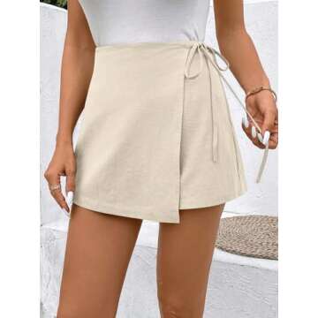 Floerns Women's Solid Wrap Front Linen Skirt Shorts