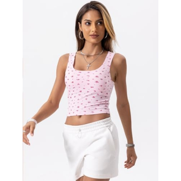 Danysu Women Cotton Rib Tank Top with Built-in Bra