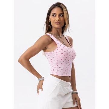 Danysu Women Cotton Rib Tank Top with Built-in Bra