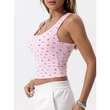 Danysu Women Cotton Rib Tank Top with Built-in Bra