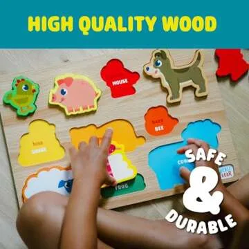 Chuckle & Roar - 2 Pack Shapes and Animals Wooden Puzzles - Fun and Educational Wooden Puzzle for Kids - Develops Fine Motor Skills - 18 Total Wooden Pieces