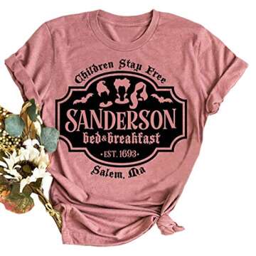 Sanderson Sisters Halloween Shirt Women Sanderson Bed and Breakfast Tee Hocus Pocus Funny Tshirt Fall Casual Shirts (Large, Light Red)