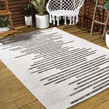 JONATHAN Y SMB124D-5 Zolak Berber Stripe Geometric Indoor Outdoor Area Rug Bohemian Contemporary Easy Cleaning Bedroom Kitchen Backyard Patio Non Shedding, 5 X 8, Ivory/Black
