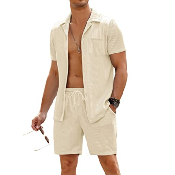 COOFANDY Men's Stylish 2 Piece Short Set - Comfortable Summer Beach Outfits