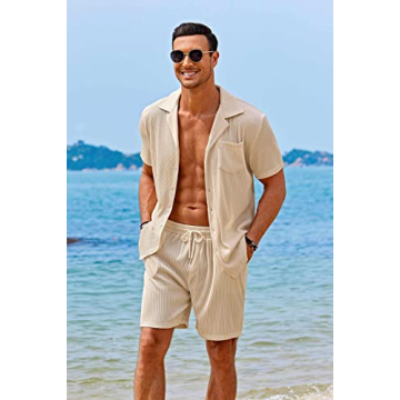 COOFANDY Men's Summer 2 Piece Casual Shirt and Shorts Set